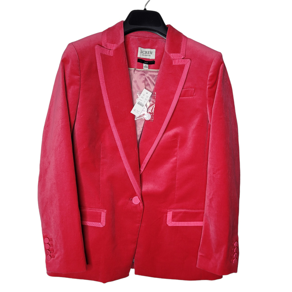 NWT J Crew Collection Willa Blazer Tipped Stretch Velvet pink womens Sz 8 barbie